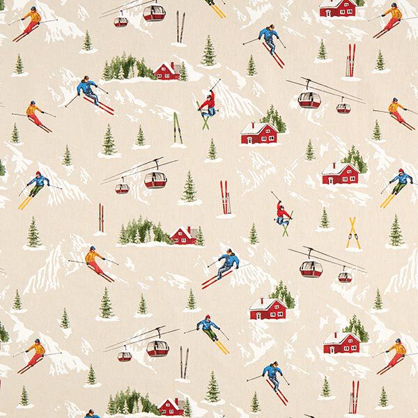 Half Panama Decor Fabric Skiing Landscape – natural, image number 1