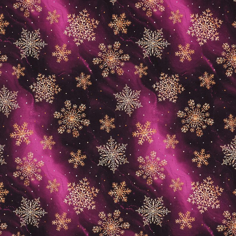 French Terry Snowflakes Milky Way | Glitzerpüppi – aubergine/antique gold, image number 1