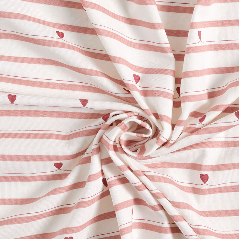 Cotton Jersey stripes and hearts – offwhite/dusky pink,  image number 3