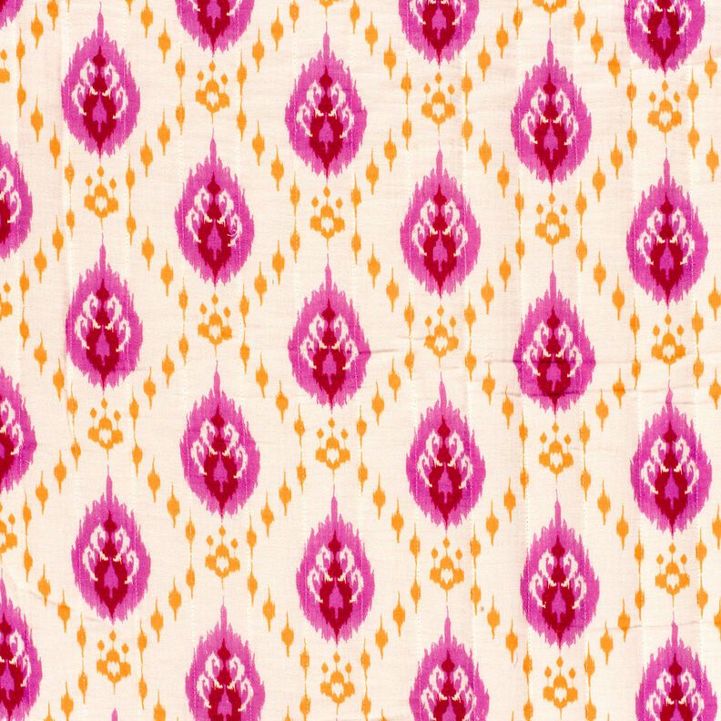 Quilted Fabric Muslin Ethnic flowers – offwhite/pink,  image number 3