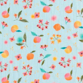 Double Gauze/Muslin apples dots flowers Digital Print – light blue, 