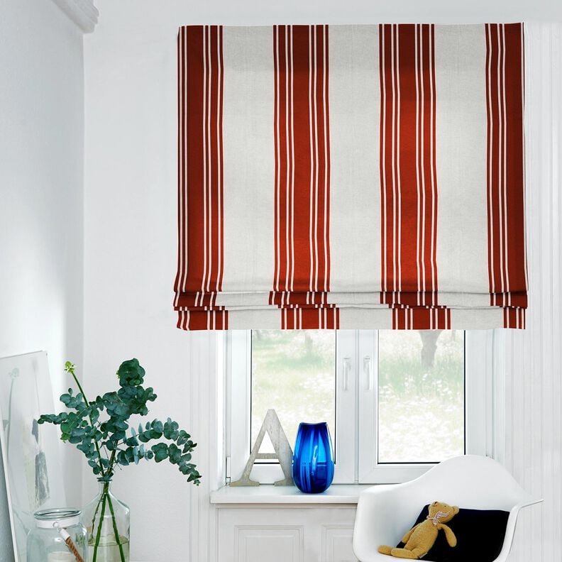 Decor Fabric Panama Block Stripes – carmine/misty grey, image number 6