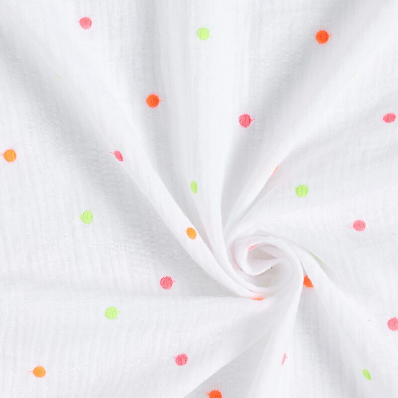 Double Gauze/Muslin embroidered neon dots – white,  image number 3