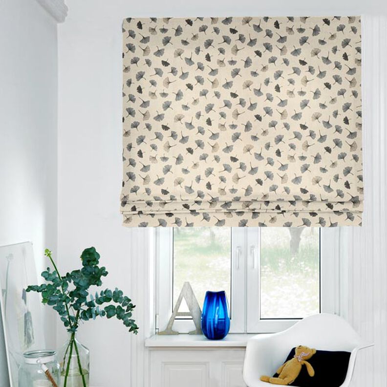 Half Panama Decor Fabric Ginkgo Leaves – grey/natural,  image number 9