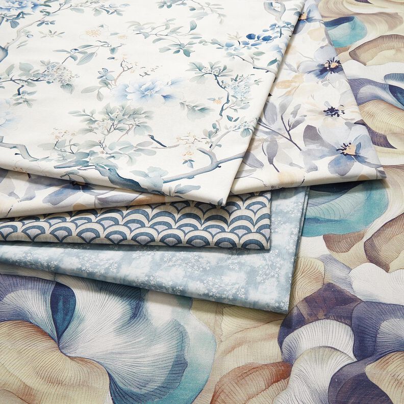 Decor Fabric Half Panama Large Flowers – almond/blue, image number 5