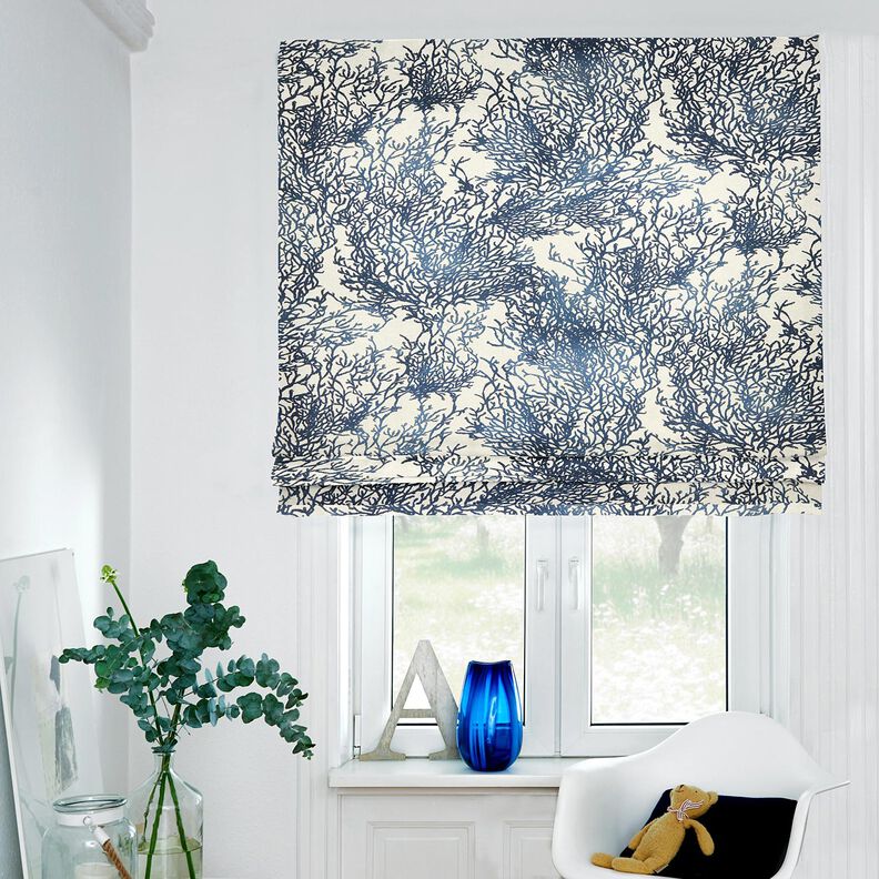 Decor Fabric Half Panama fine corals – navy blue/natural,  image number 6