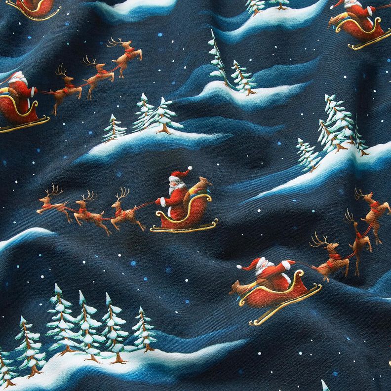 French Terry Santa Claus is coming | Glitzerpüppi – midnight blue/chili, image number 2