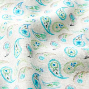 Paisley linen blend – ivory/light turquoise, 