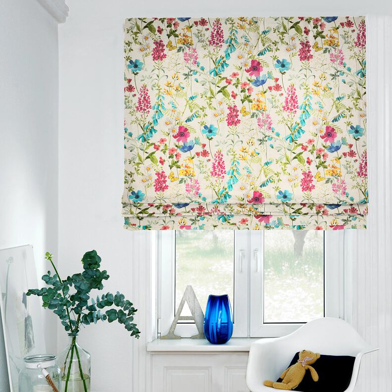 Decor Fabric Half Panama Meadow flowers – natural/raspberry,  image number 8
