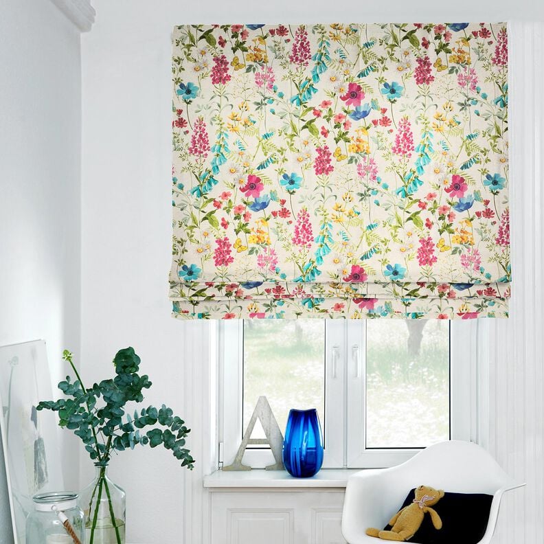 Decor Fabric Half Panama Meadow flowers – natural/raspberry, image number 8