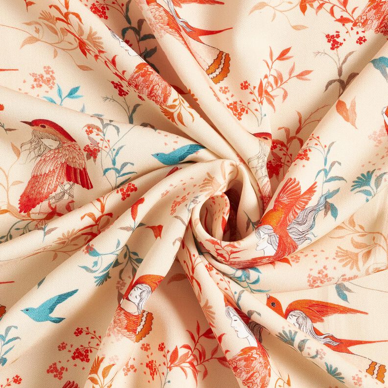 LENZING™ ECOVERO™ viscose fabric birds and fairies | Katia Fabrics – cream/fire red, image number 3