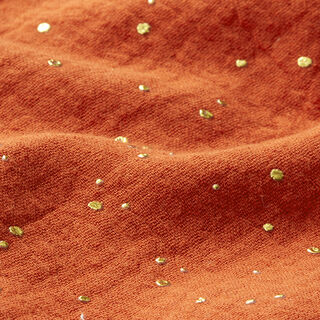 Scattered Gold Polka Dots Cotton Muslin – terracotta/gold, 