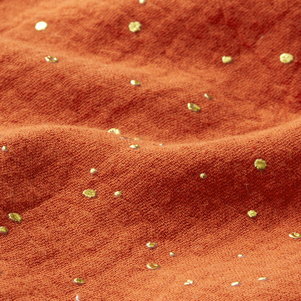 Scattered Gold Polka Dots Cotton Muslin – terracotta/gold,  image number 2