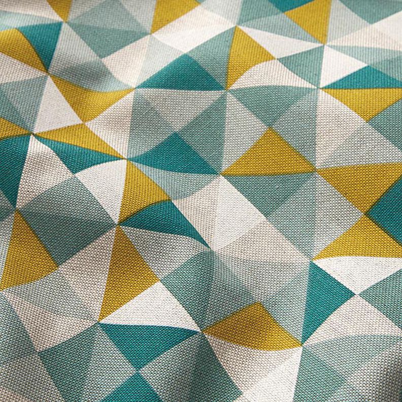 Decor Fabric Half Panama retro diamond pattern – petrol/mustard,  image number 2
