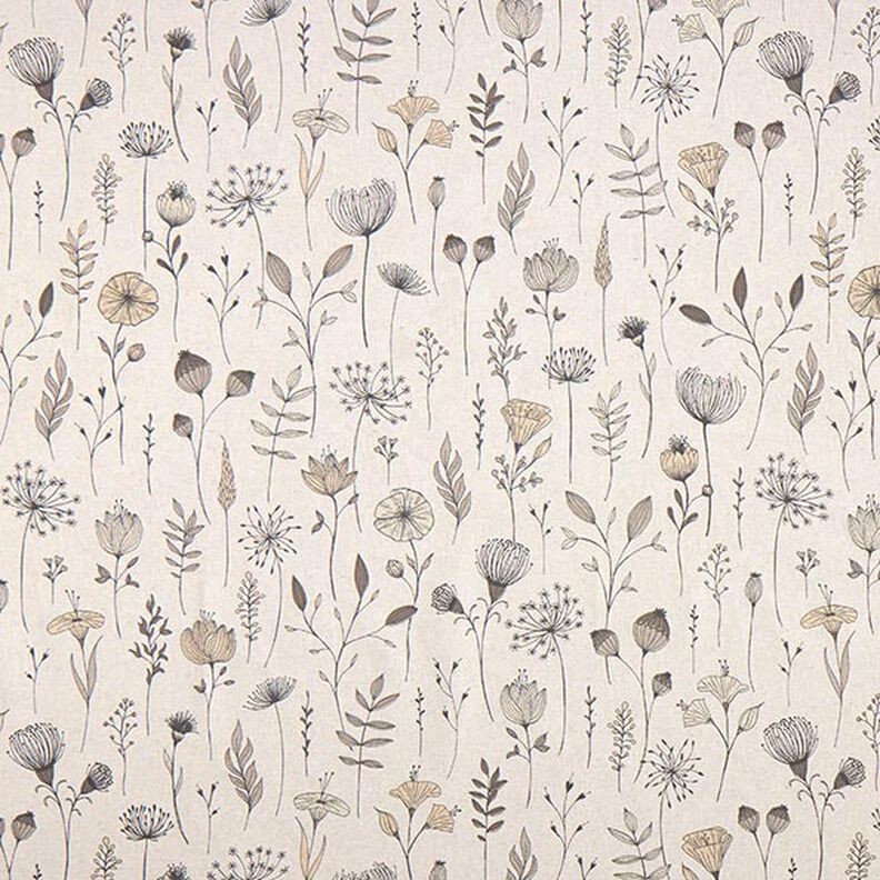 Decor Fabric Half Panama flower drawing – natural/dark brown,  image number 1