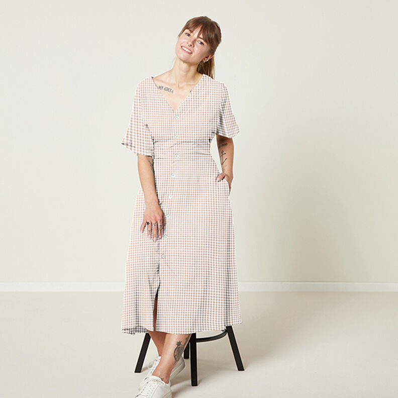 Seersucker Gingham Cotton Blend – beige,  image number 7