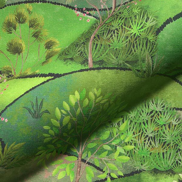 Spring Landscape Digital Print Half Panama Decor Fabric – apple green/light green,  image number 2
