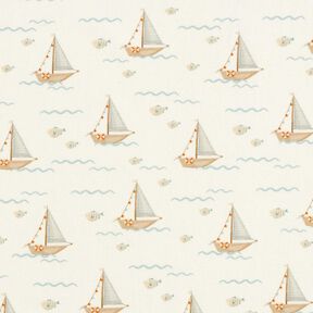 Cotton Jersey Sailboats and fish Digital Print – offwhite, 