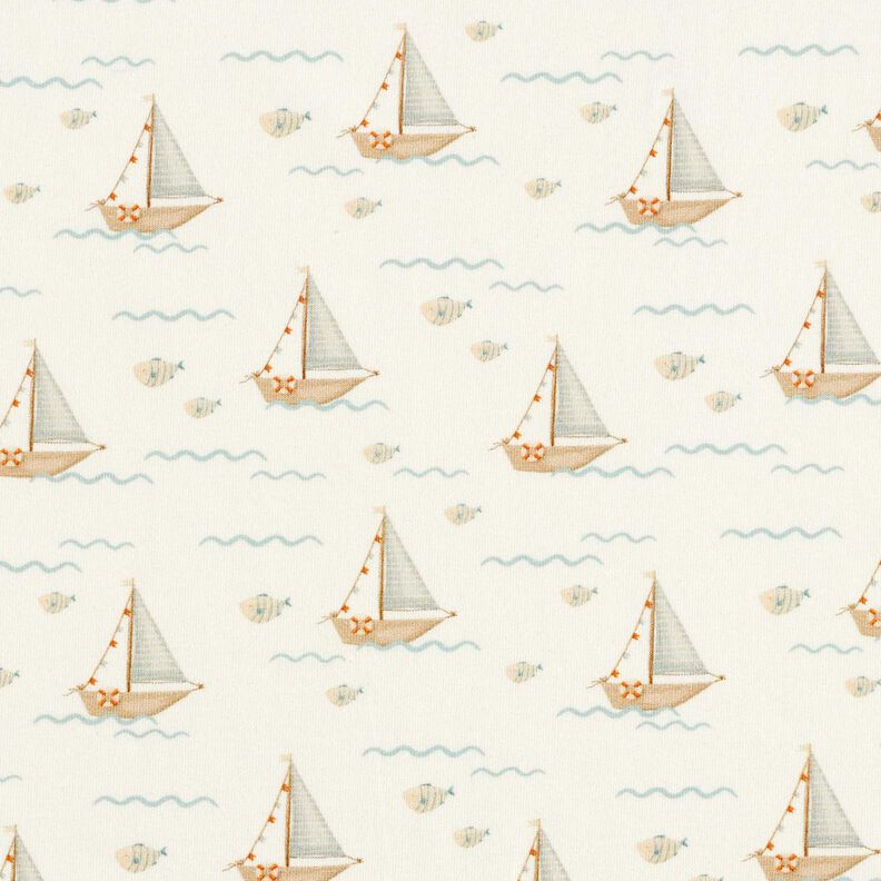 Cotton Jersey Sailboats and fish Digital Print – offwhite,  image number 1