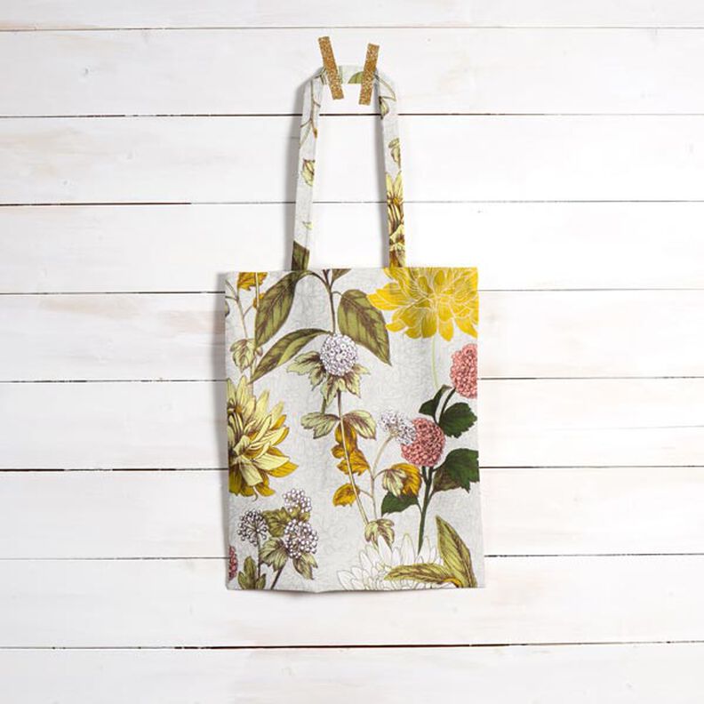 Decorative Panama fabric floral print – misty grey,  image number 6