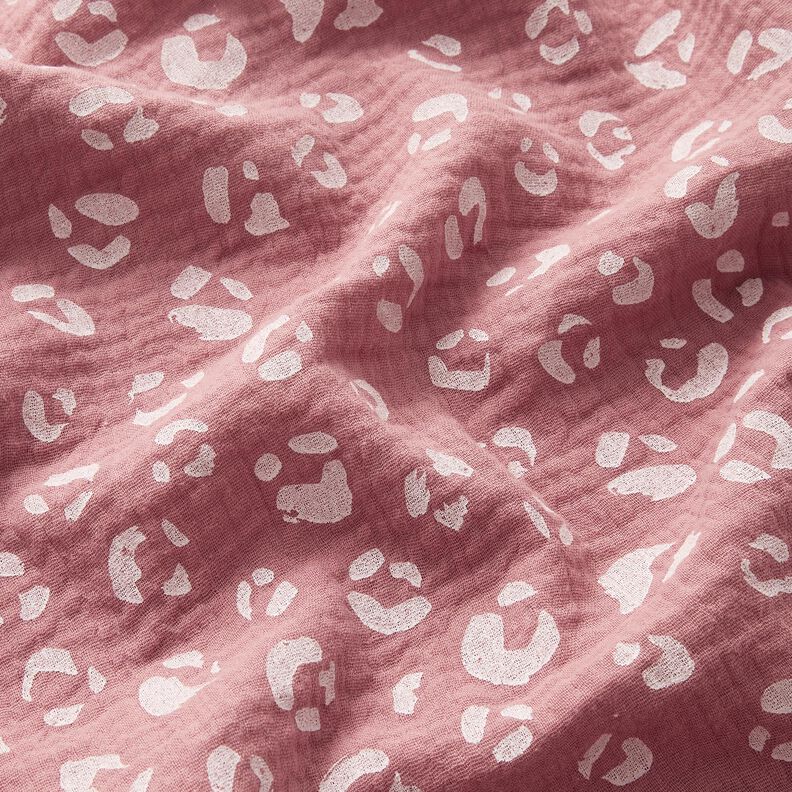 Double Gauze/Muslin large leopard pattern – dark dusky pink/white,  image number 2