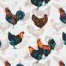 Cotton Cretonne chickens – white/midnight blue,  thumbnail number 1
