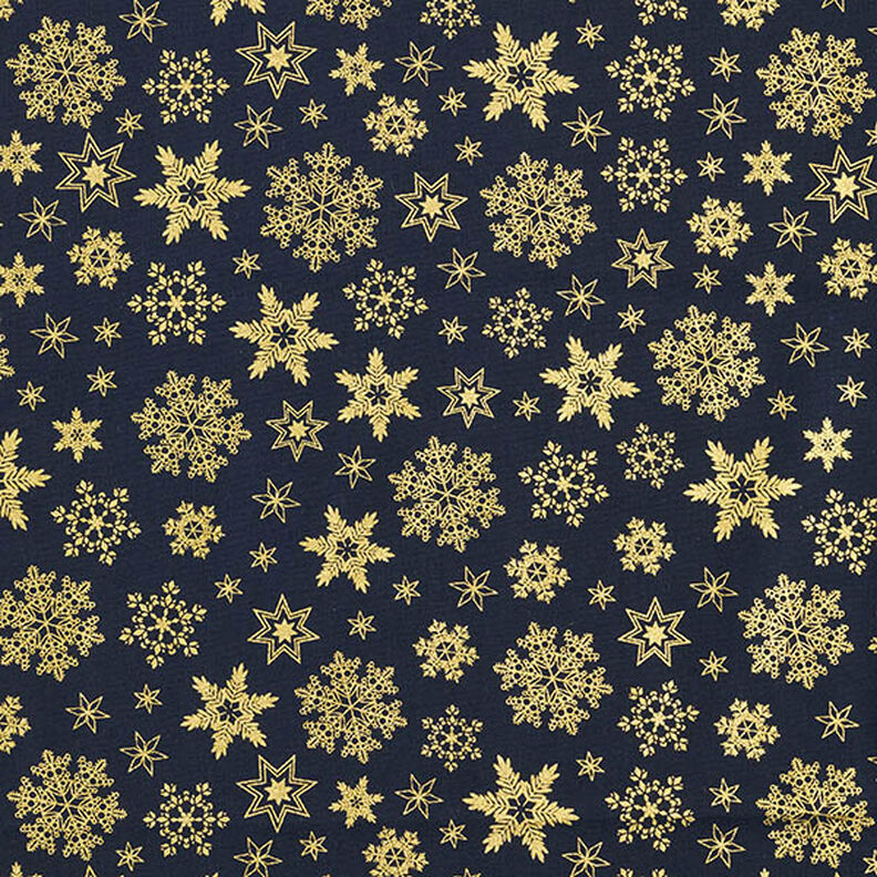 Cotton Poplin Snow Crystals – midnight blue/gold, image number 1