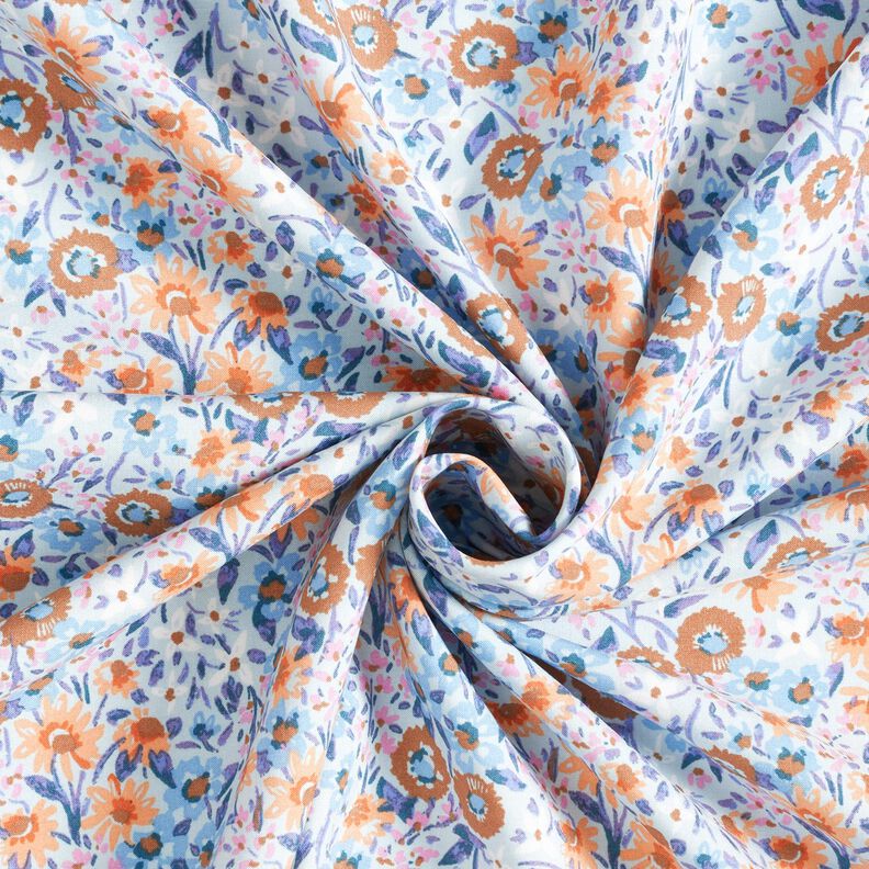 Viscose Poplin Sea of Flowers – light blue/peach orange,  image number 3