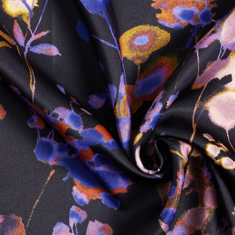 viscose fabric Cupro watercolor flowers – black/blue lilac,  image number 3