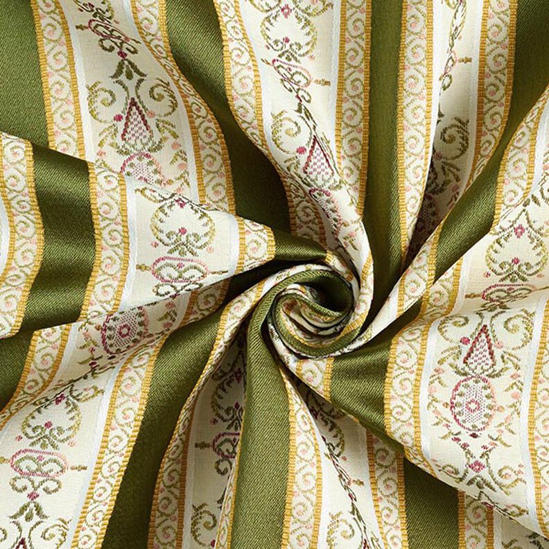 Biedermeier Stripes Jacquard Furnishing Fabric – cream/olive,  image number 4