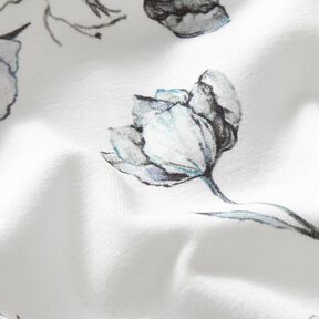 Cotton Jersey ink drawn poppies Digital Print – ivory/blue-black, 