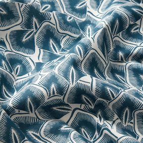 Cotton Cretonne Abstract leaves – ocean blue/ivory, 