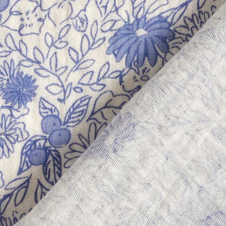 Double Gauze/Muslin blue flowers – white/brilliant blue,  image number 4