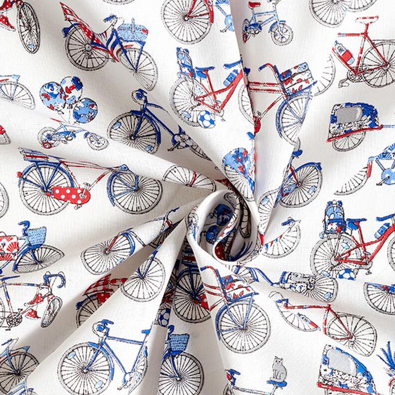 Cotton Cretonne Retro Bikes – white/blue,  image number 3