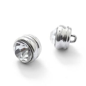 Rhinestone Metal Shank Button [ Ø10 mm ] – silver metallic, 