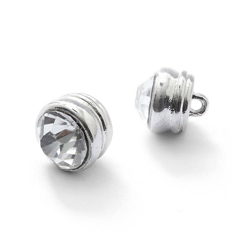 Rhinestone Metal Shank Button [ Ø10 mm ] – silver metallic,  image number 2