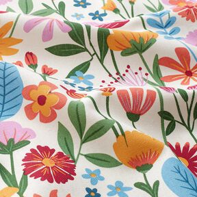 Decor Fabric Half Panama colourful flowers – ivory/pastel violet, 