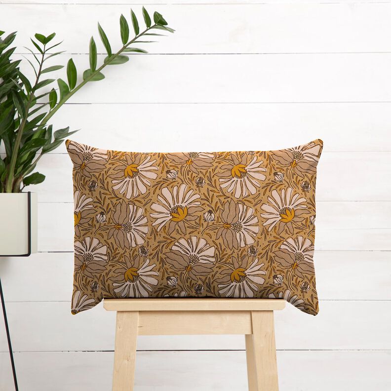 Decor Fabric Half Panama Big Flowers – dark beige/curry yellow, image number 6
