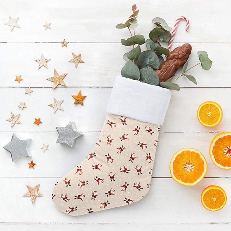 Decorative fabric half Panama mini Santa Clauses – natural, image number 7