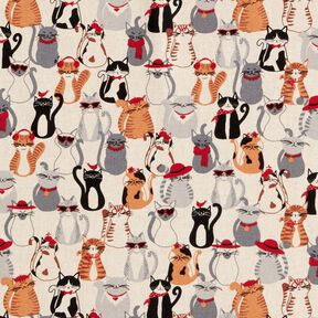 Decor Fabric Half Panama elegant cats – natural/grey, 