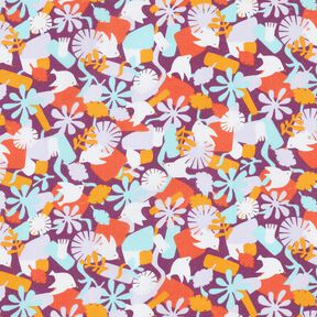 Cotton Cretonne Birds and Flowers – grape/pastel violet, 