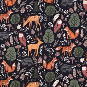 Brushed Sweatshirt Fabric animals in the wood Digital Print | Poppy Fabrics – midnight blue, 
