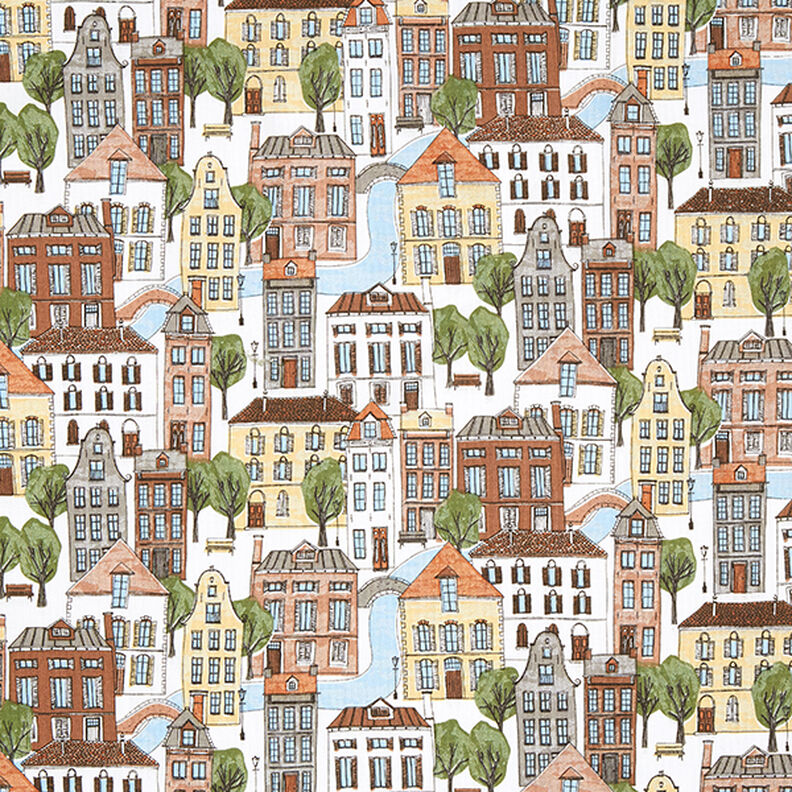 Decor Fabric Half Panama Little town – offwhite/olive,  image number 1