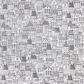 Decor Fabric Jacquard Village in line art – black/white, 
