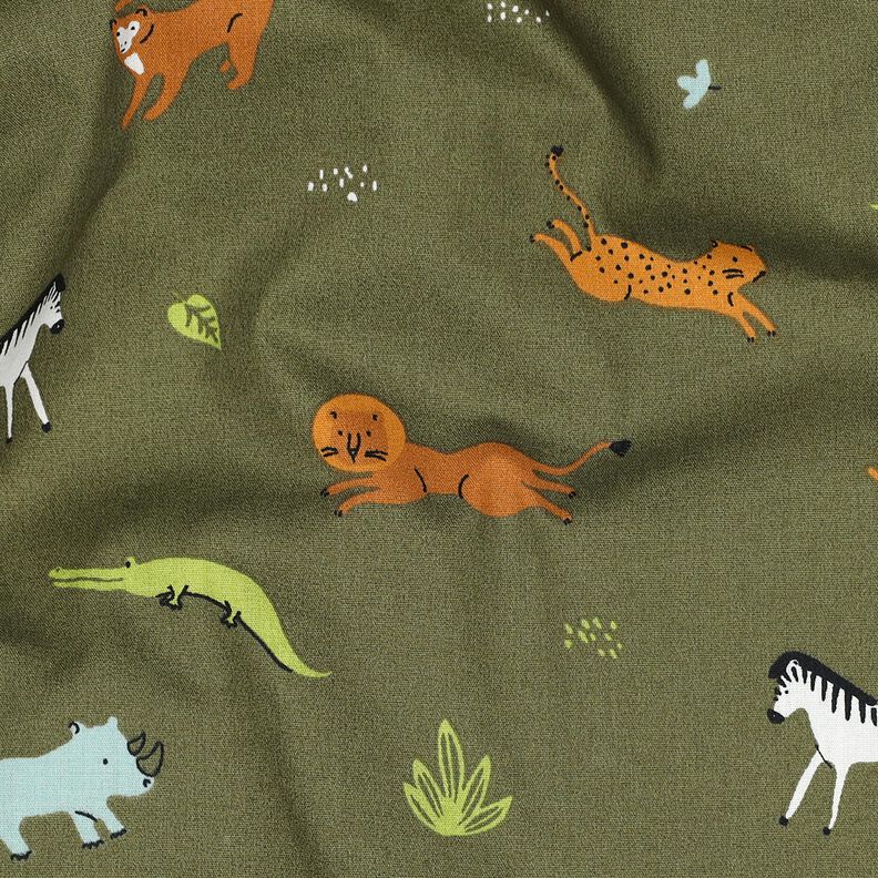 GOTS Cotton Poplin Steppe Animals | Poppy Fabrics – dark olive, image number 2