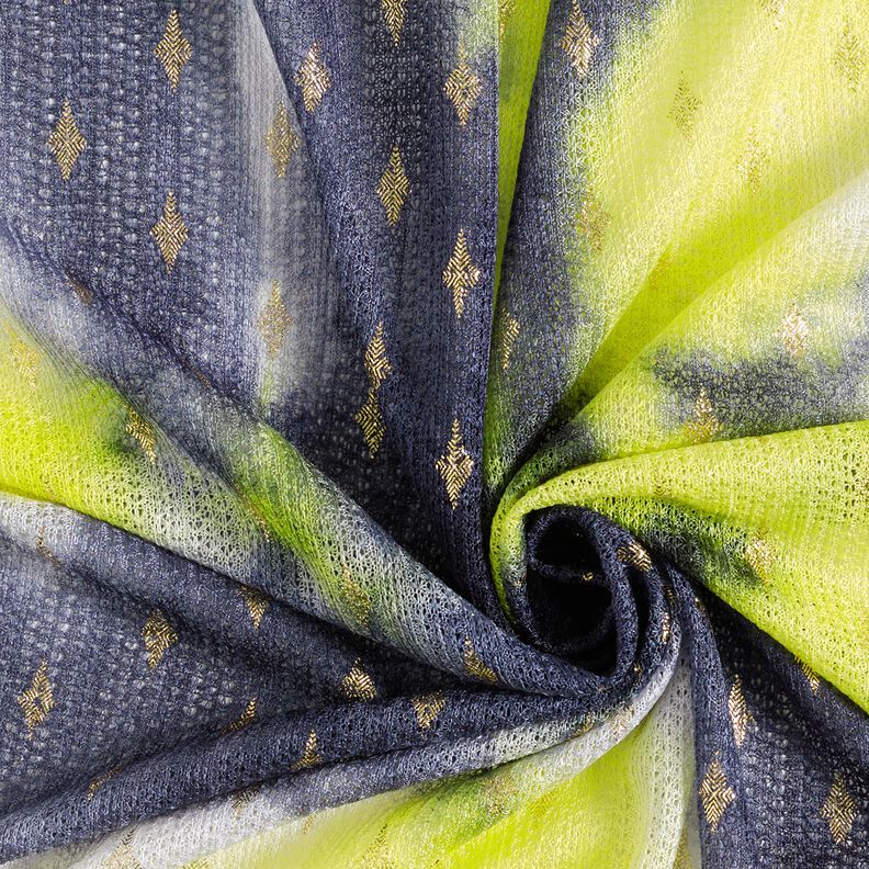 Batik and gold diamonds knitted lace – navy blue/neon yellow,  image number 3