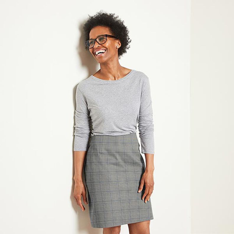 Glen Plaid Stretch Viscose – grey/indigo,  image number 5