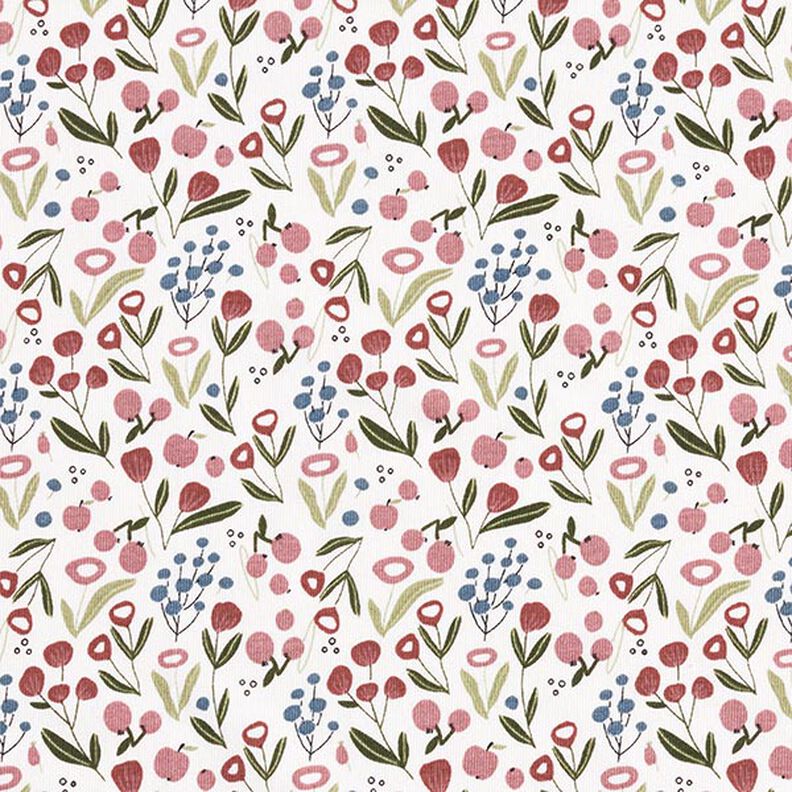 Cotton Jersey Flower meadow with little apples – offwhite,  image number 1