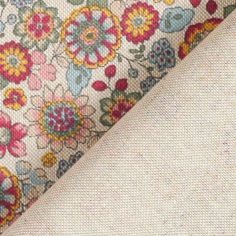 Decor Fabric Half Panama Large Flowers   – natural/pink,  image number 4