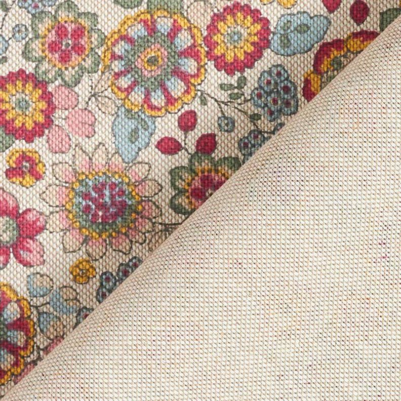 Decor Fabric Half Panama Large Flowers – natural/pink,  image number 4